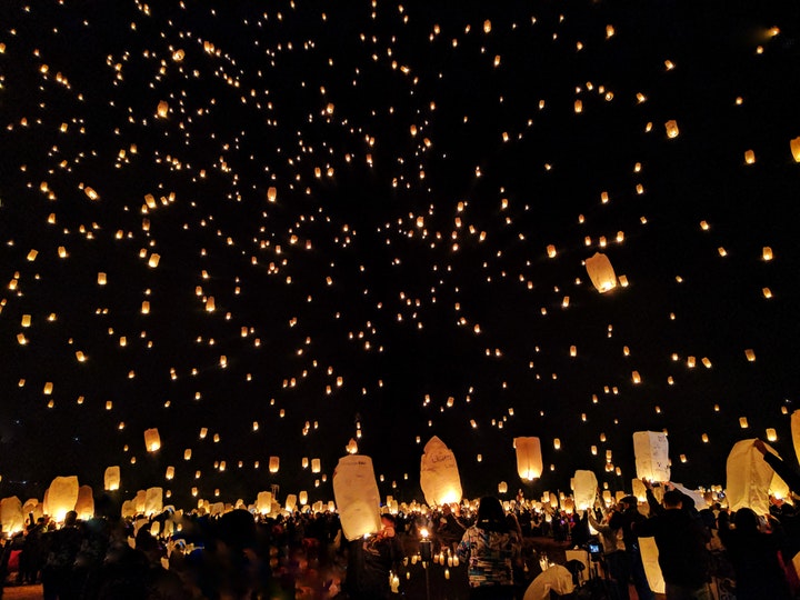 hundreds of lanterns released into the sky on January 15th of the Chinese New Year calendar